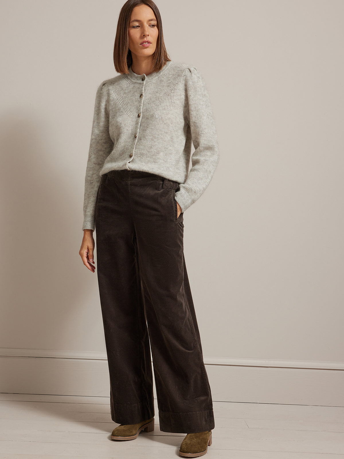 Pantalon large taille élastiquée velours femme Lucie