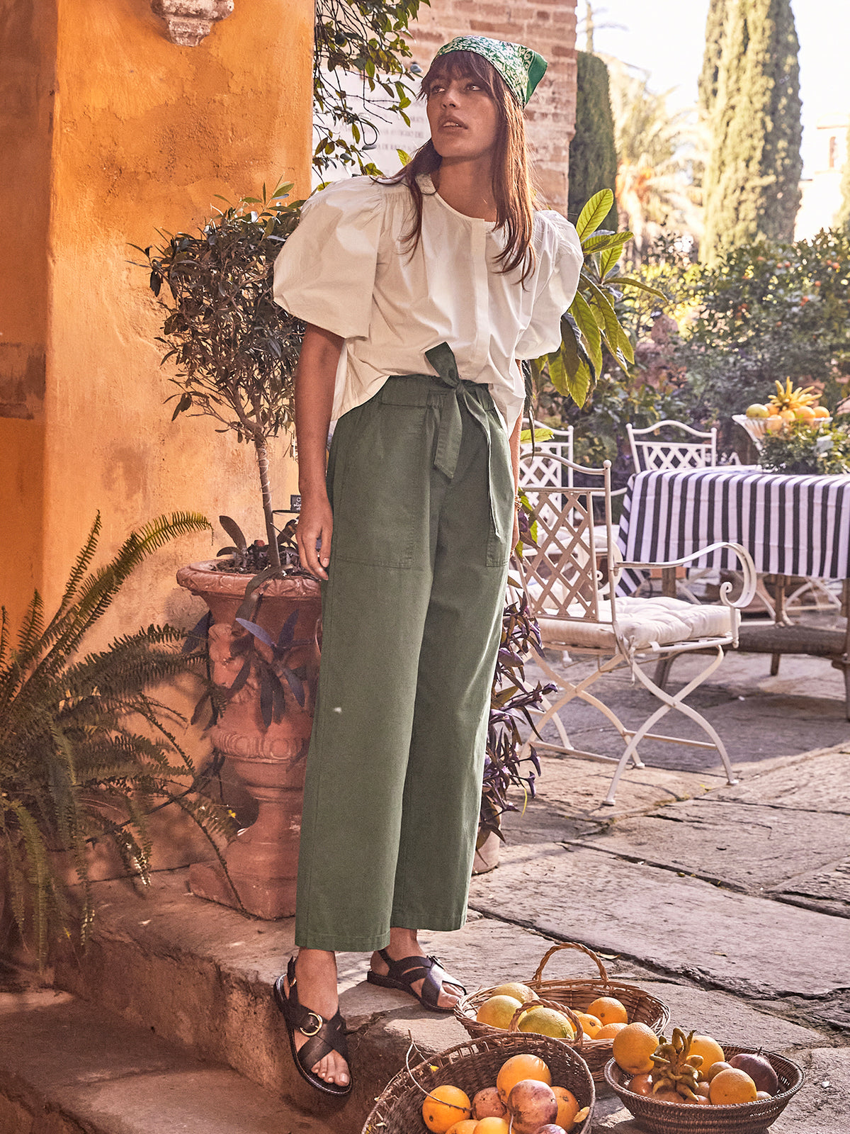 Pantalon cargo ceinturé coton et lin femme Marie