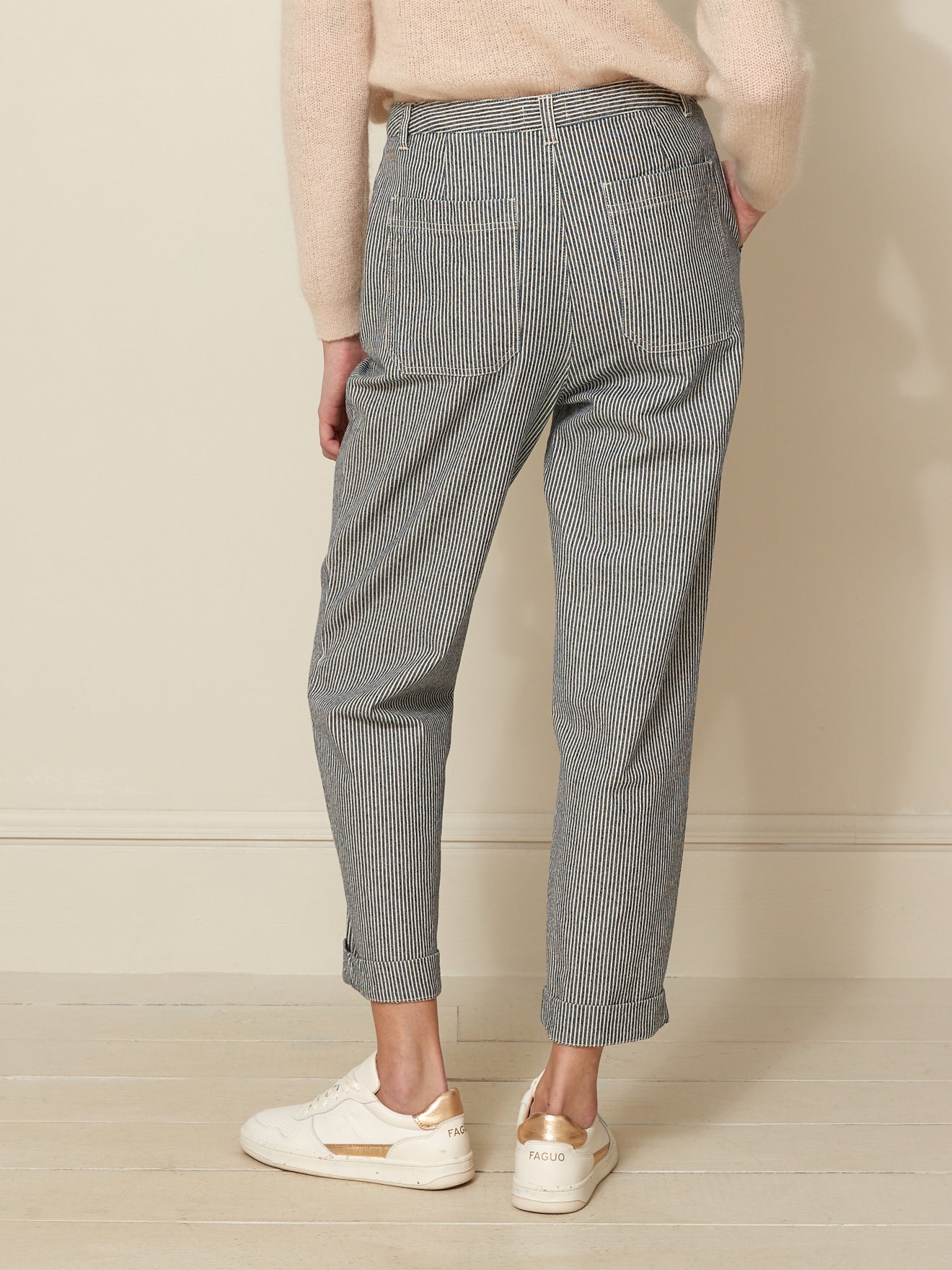Pantalon droit coton rayé femme Hélène