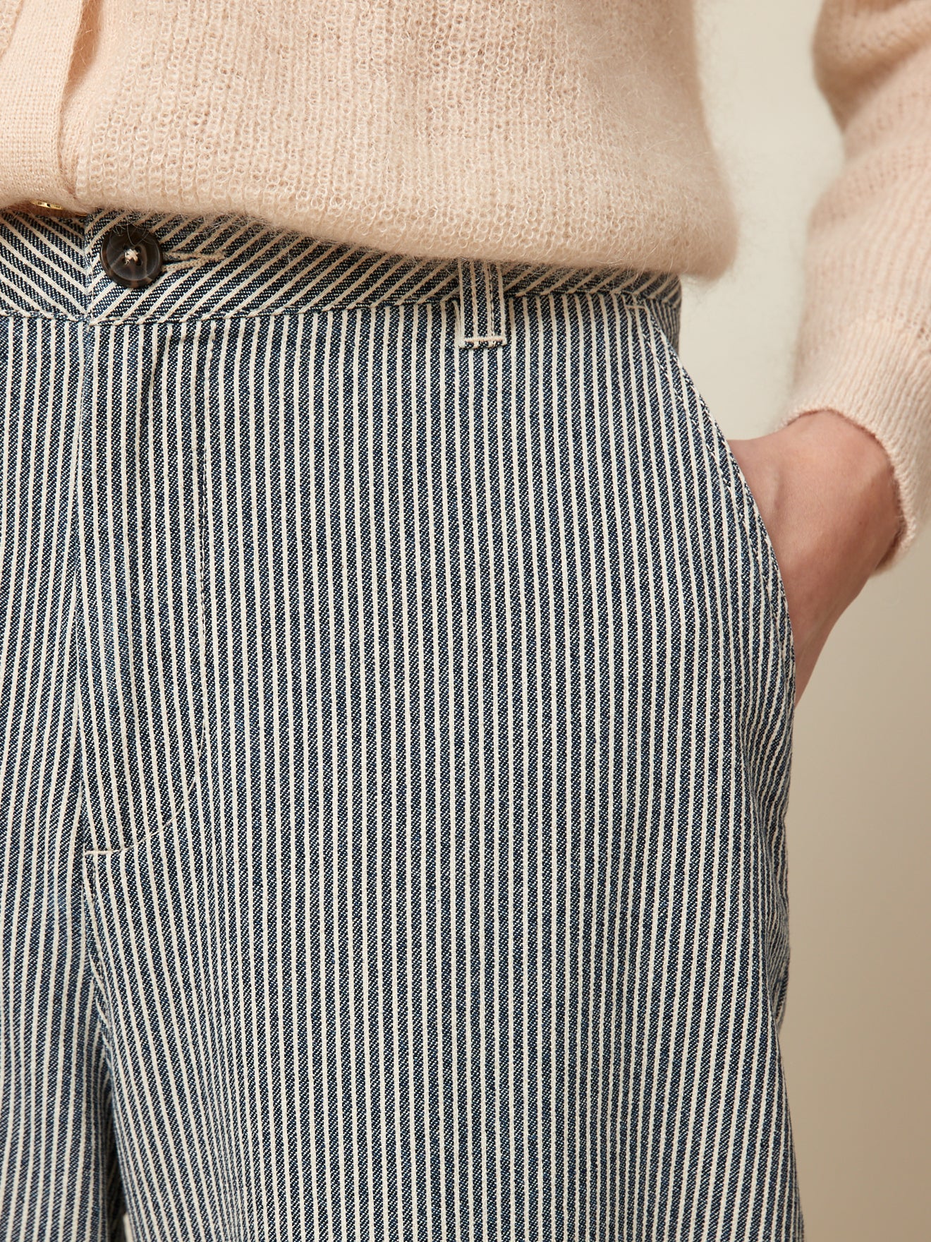 Pantalon droit coton rayé femme Hélène