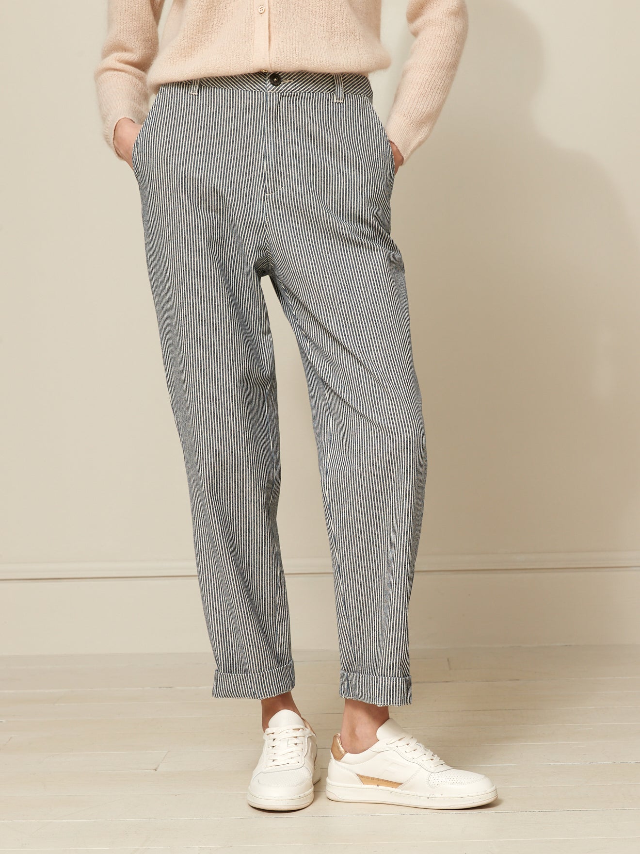 Pantalon droit coton rayé femme Hélène