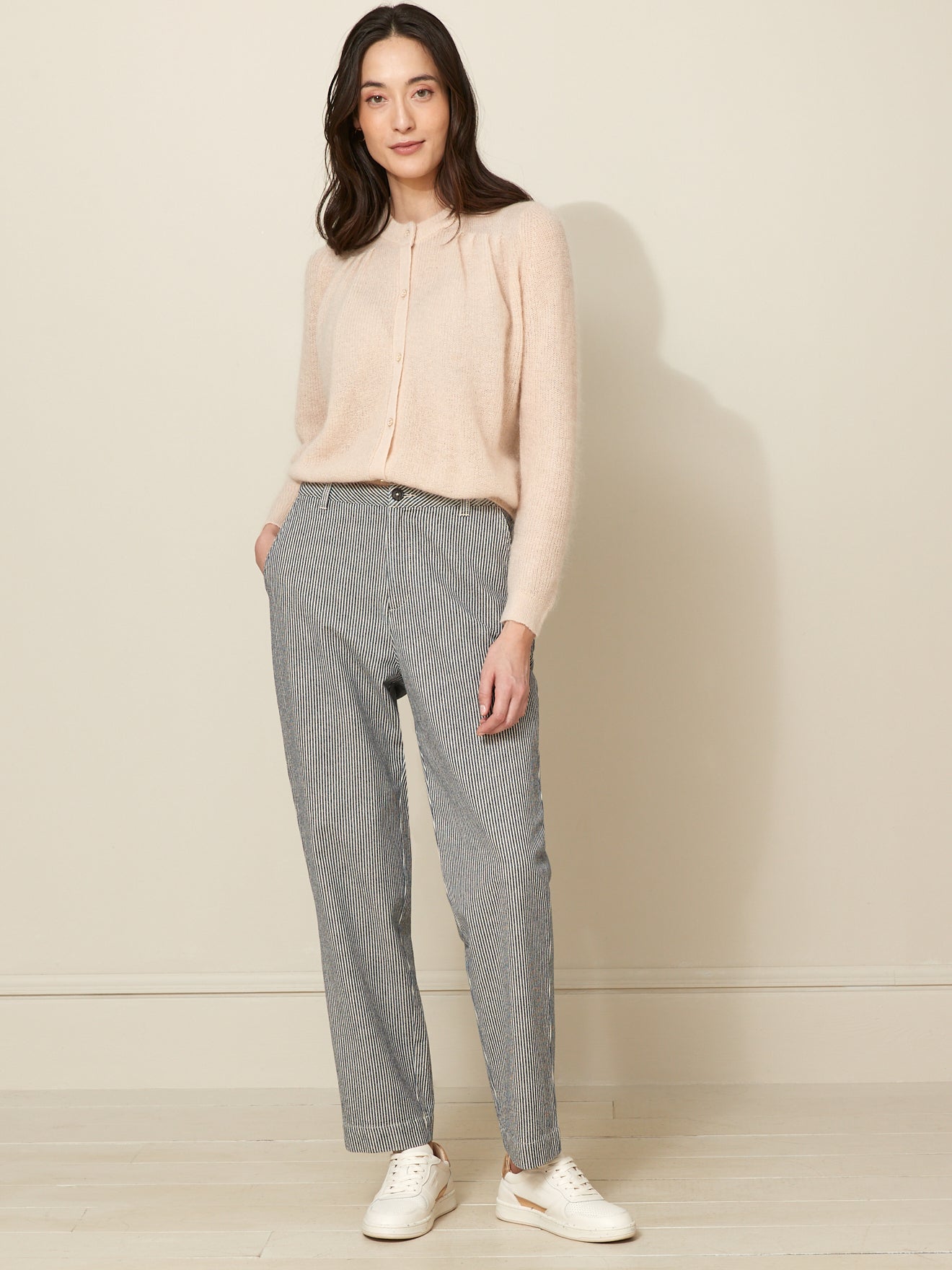 Pantalon droit coton rayé femme Hélène