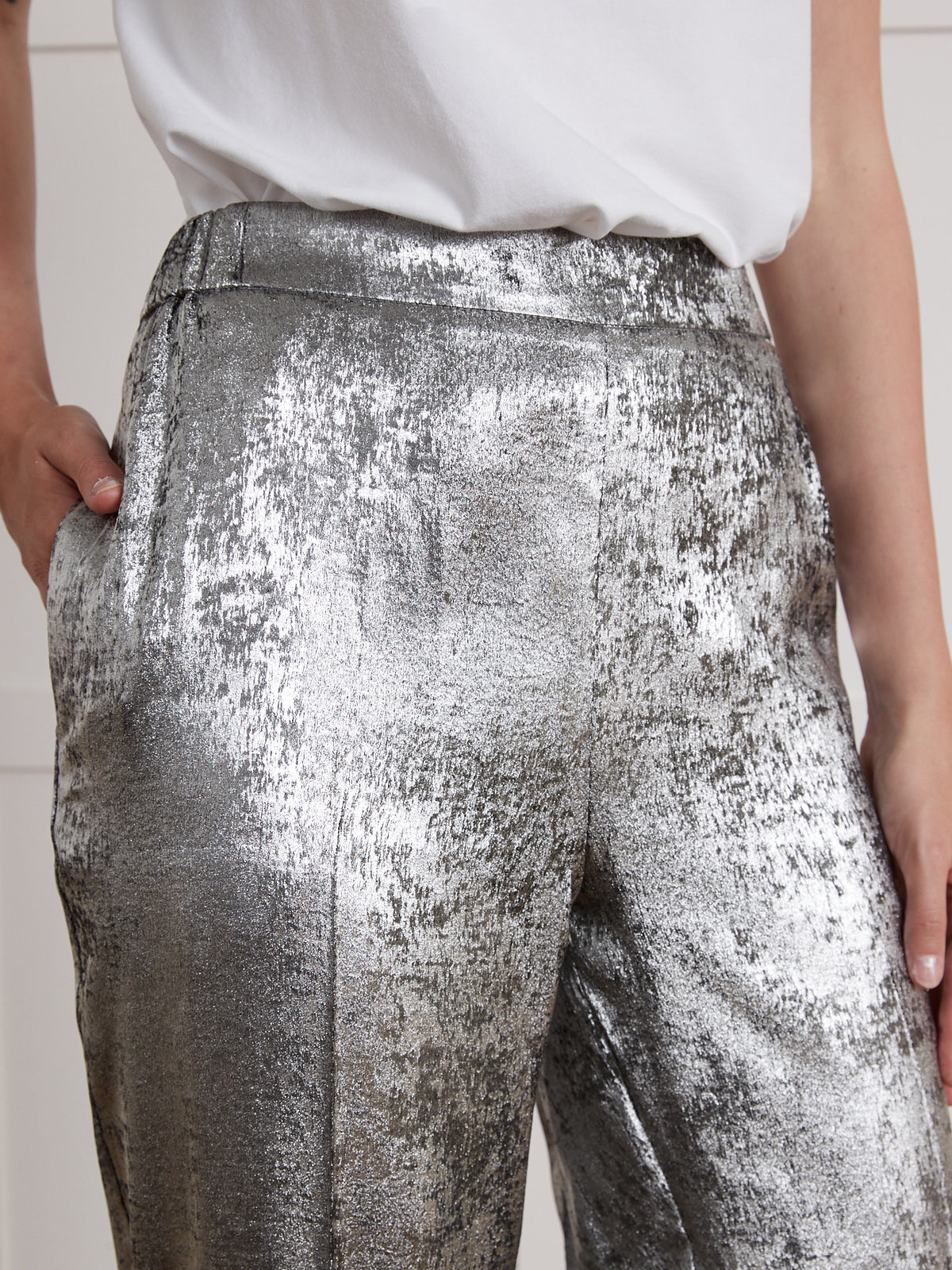 Pantalon droit lamé argent femme Jeanne