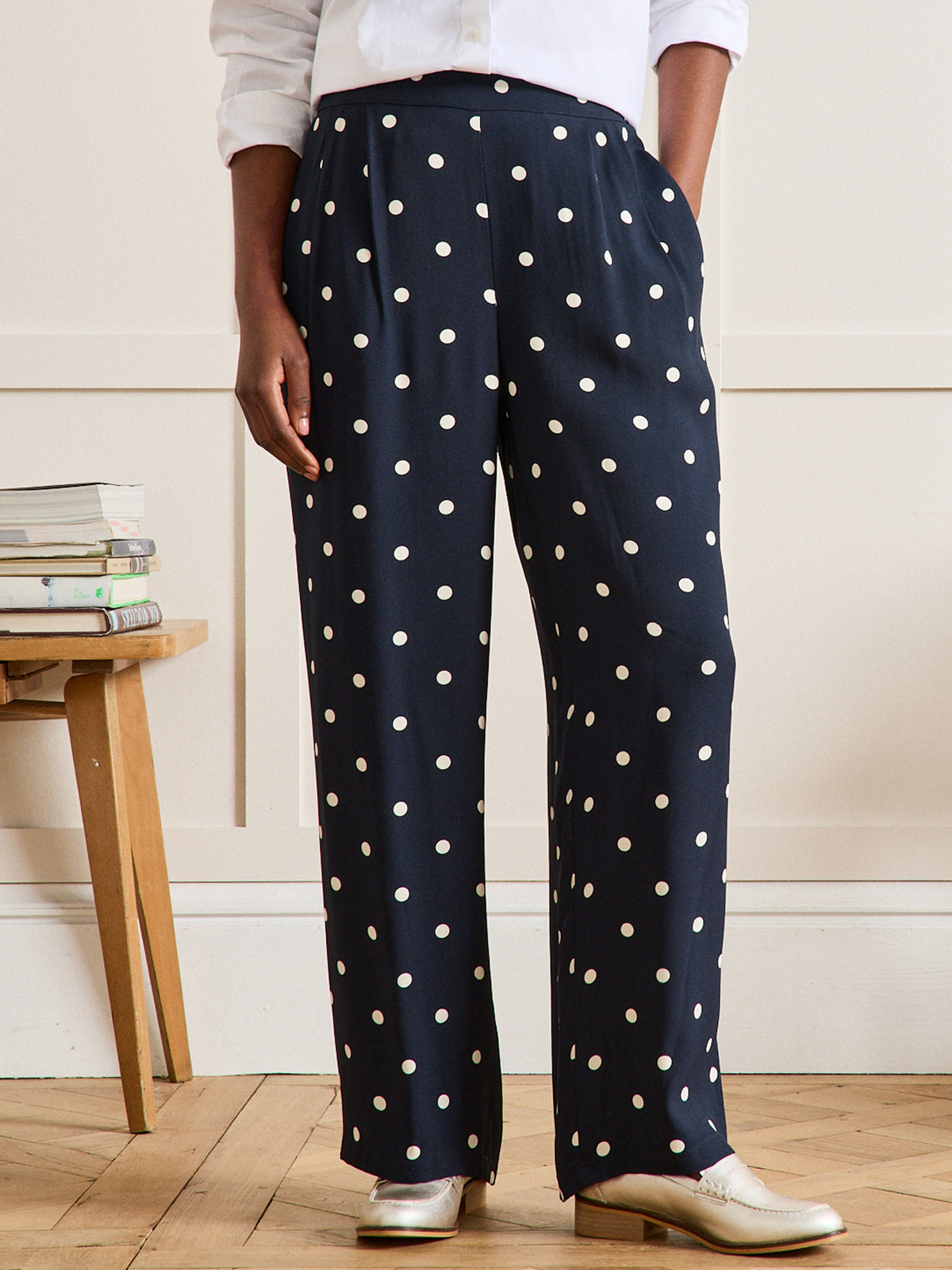 Pantalon large à pinces femme imprimé pois Léna