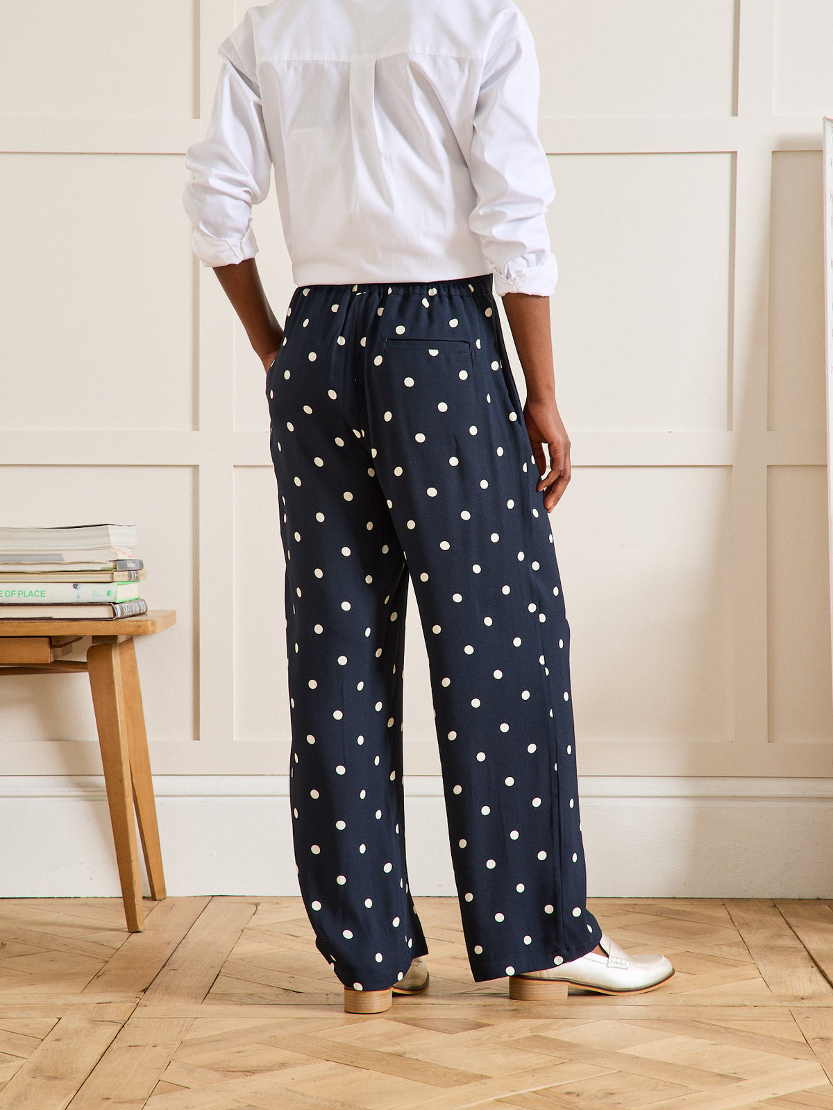 Pantalon large à pinces femme imprimé pois Léna