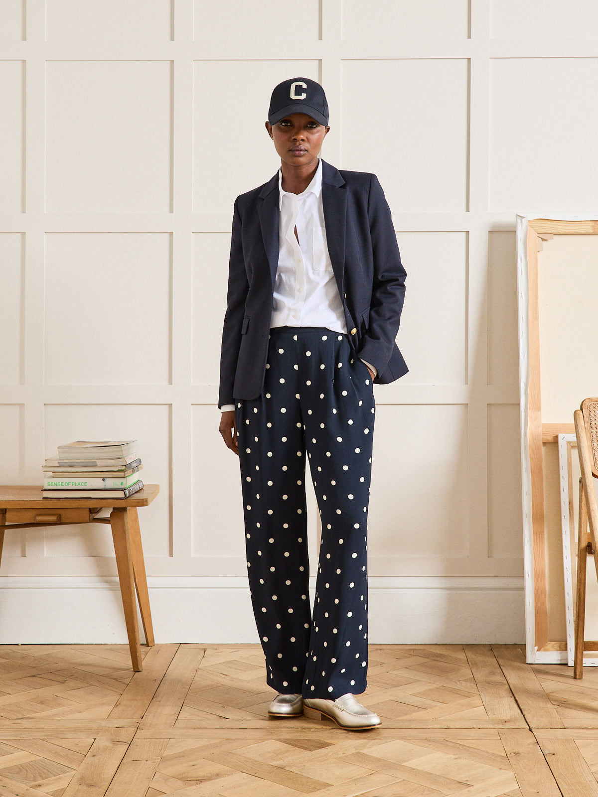 Pantalon large à pinces femme imprimé pois Léna