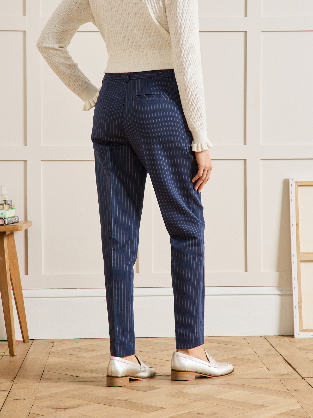 Pantalon droit rayé femme lin et coton Joy