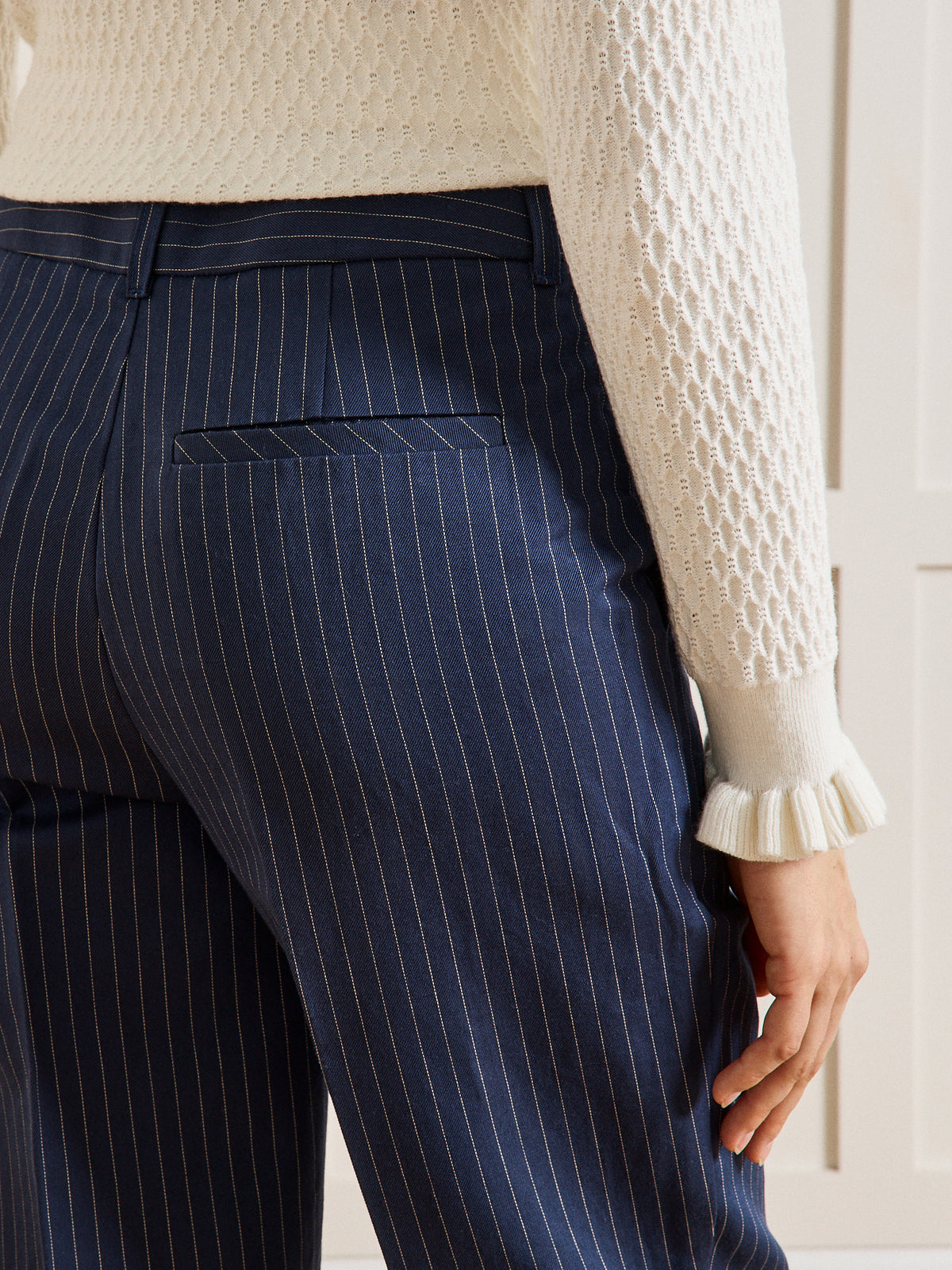 Pantalon droit rayé femme lin et coton Joy