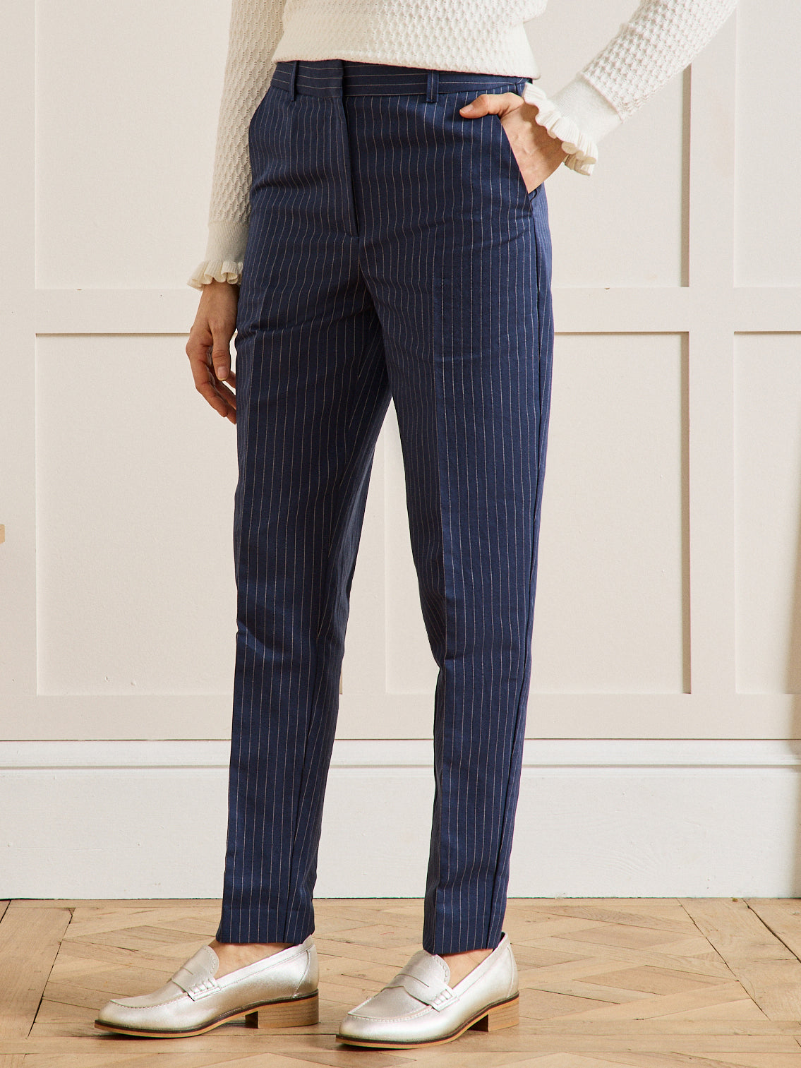 Pantalon droit rayé femme lin et coton Joy