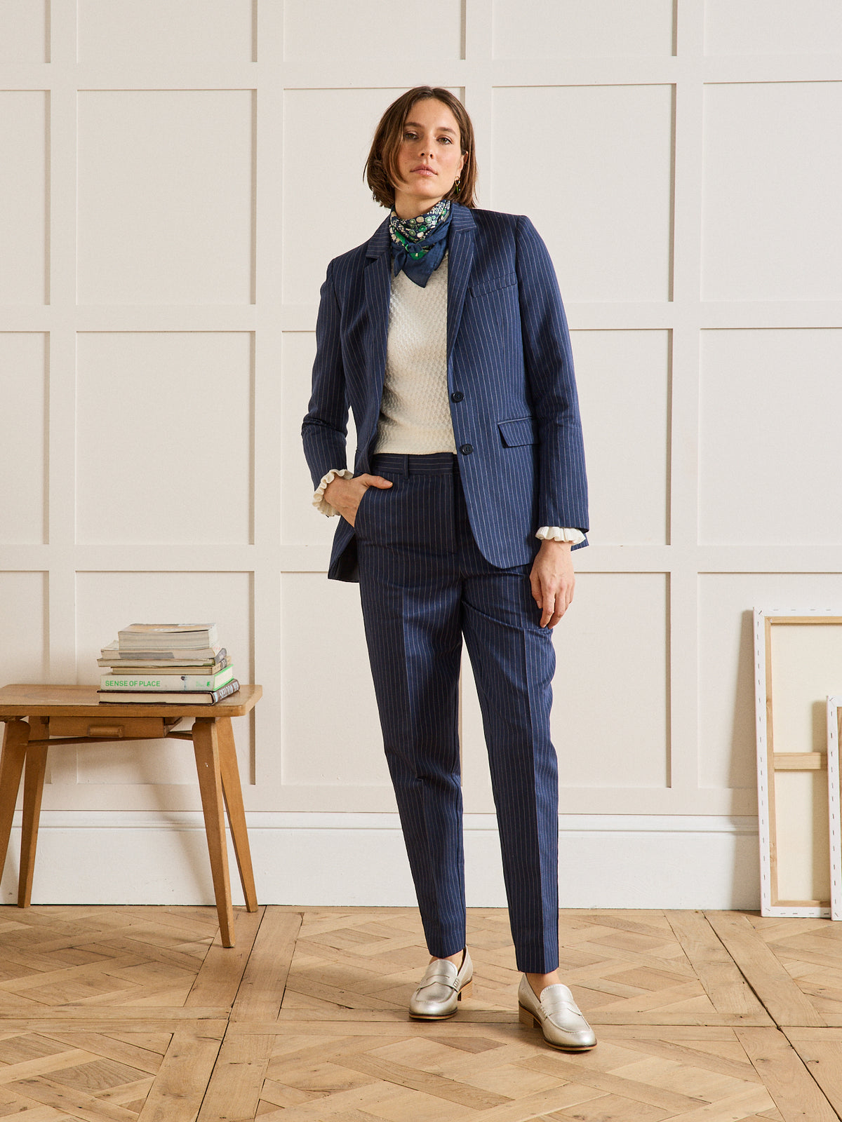 Pantalon droit rayé femme lin et coton Joy