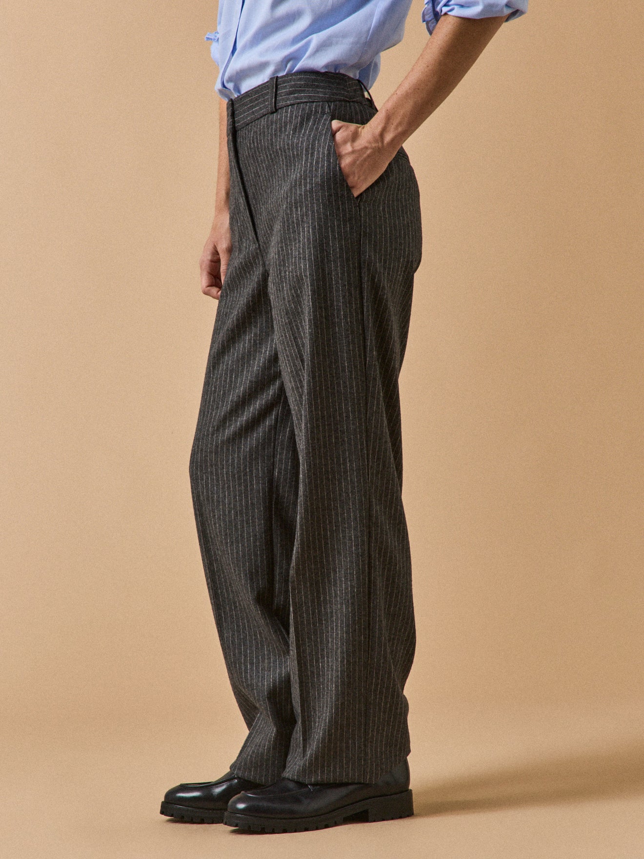 Pantalon droit tailleur lainage rayé femme Alma