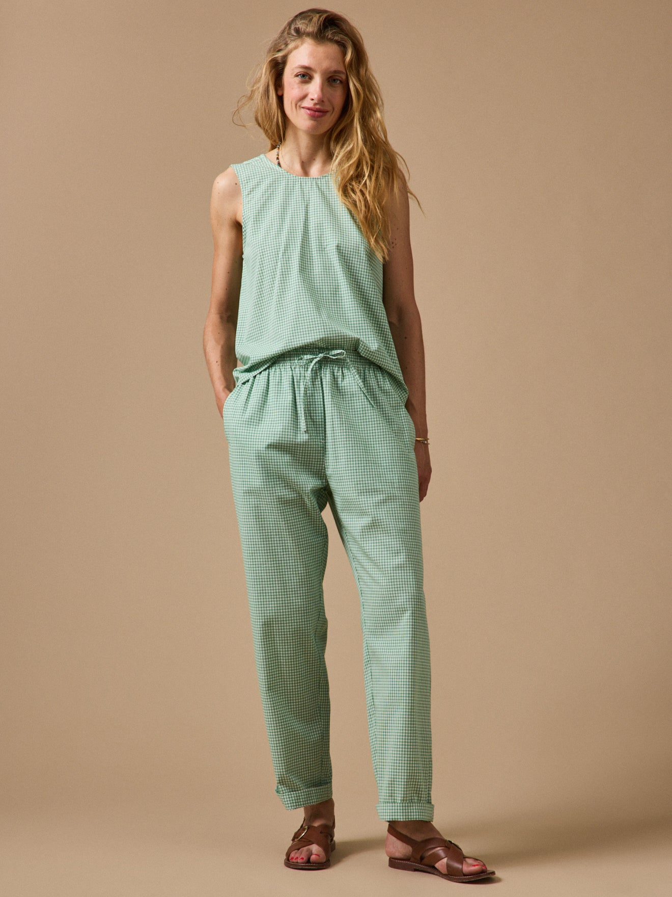 Pantalon droit mini carreaux femme Agathe