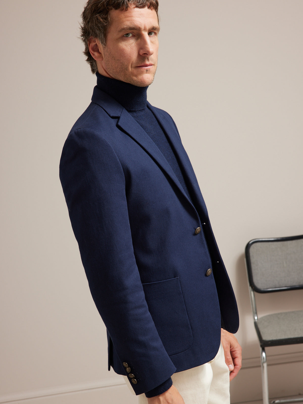 Herenblazer in twill met fantasieknopen