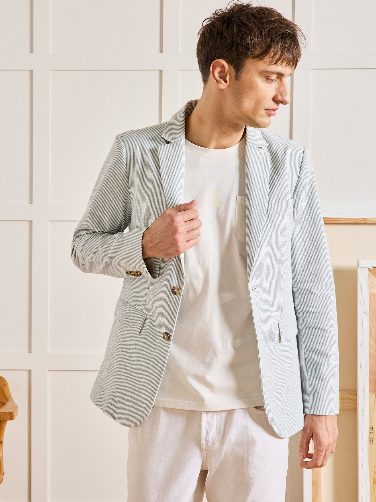 Veste blazer seersucker rayé homme