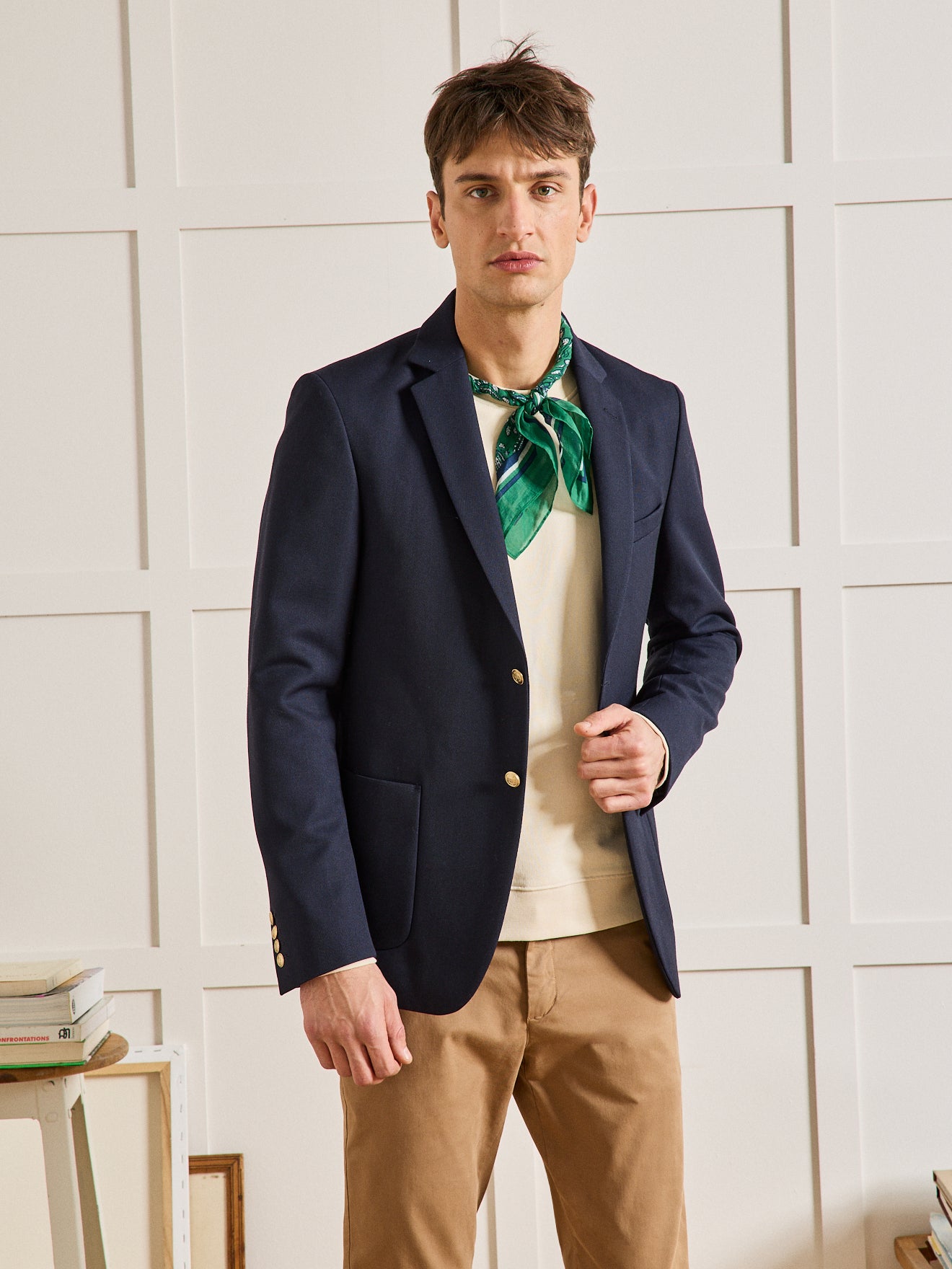 Herenblazer in twill met goudkleurige knopen