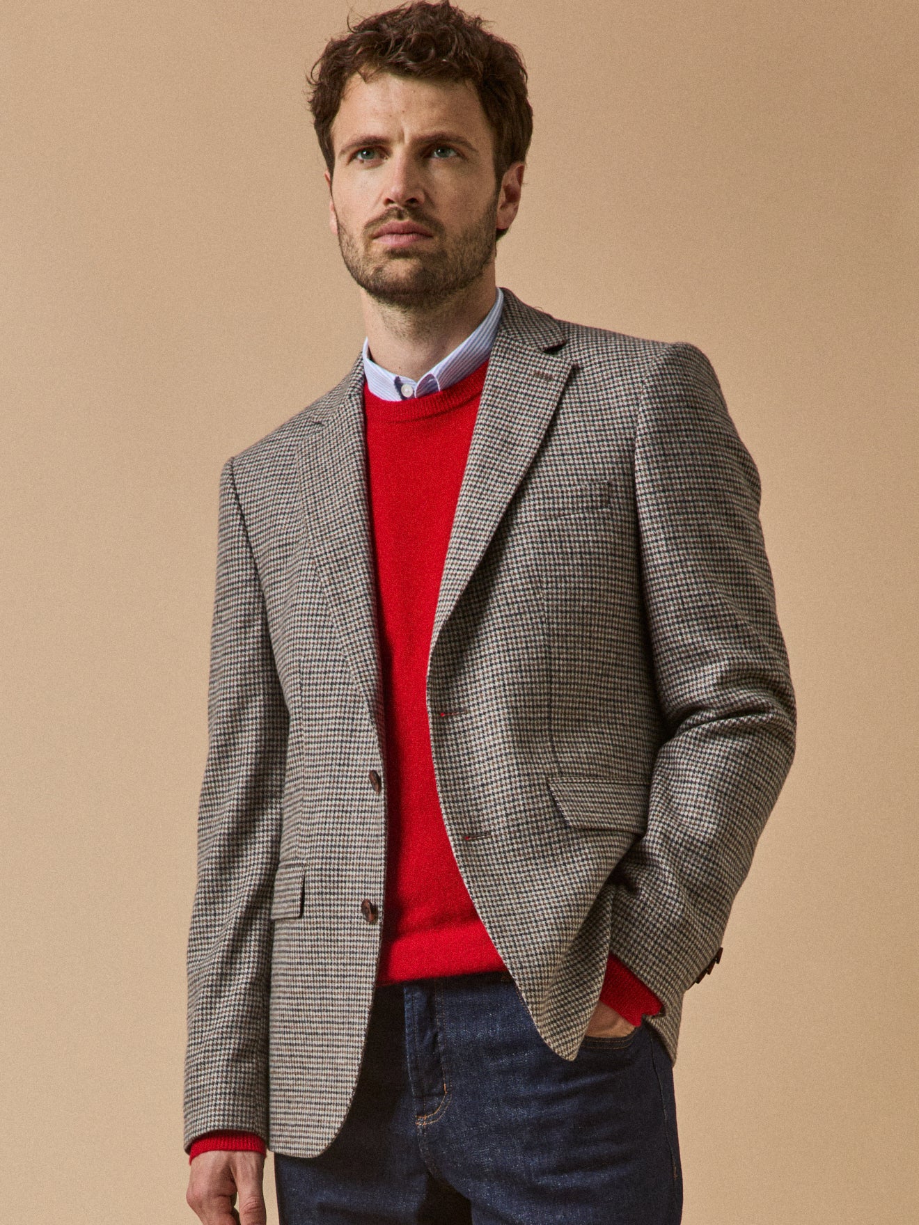 Herenblazer in wolmix met pied-de-poule