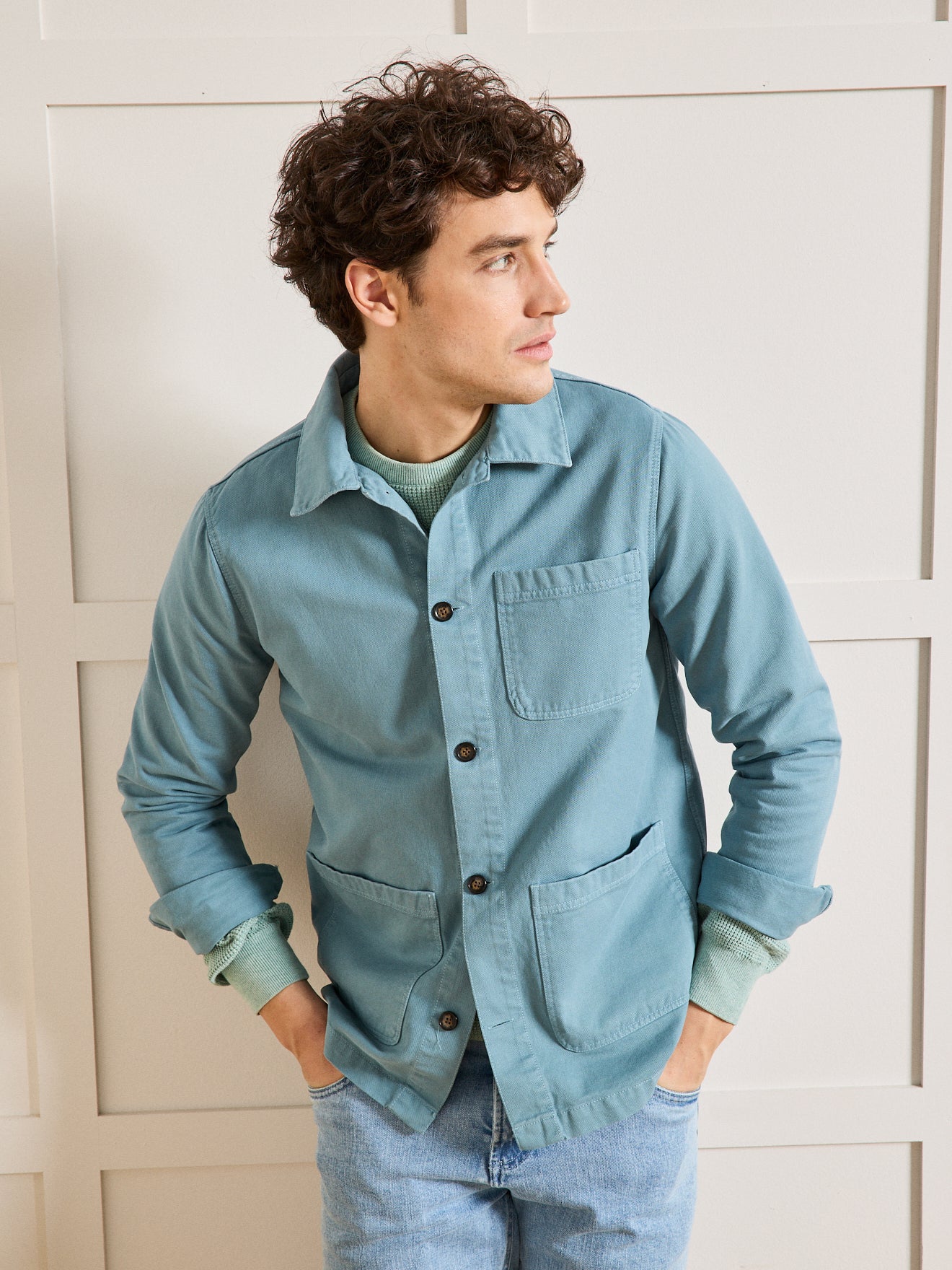 Worker style herenblazer - twill van gerecycleerd katoen