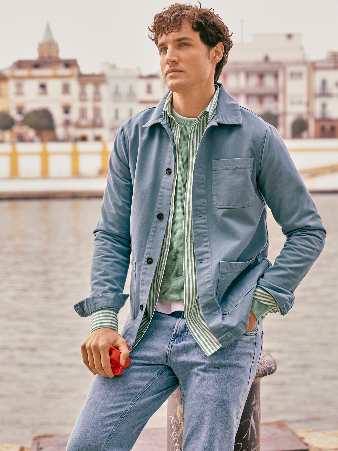 Worker style herenblazer - twill van gerecycleerd katoen