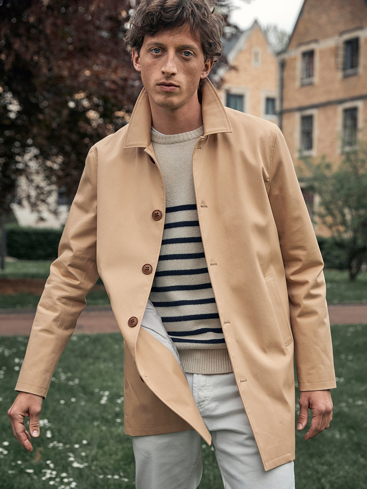 Car coat herenmantel in twill