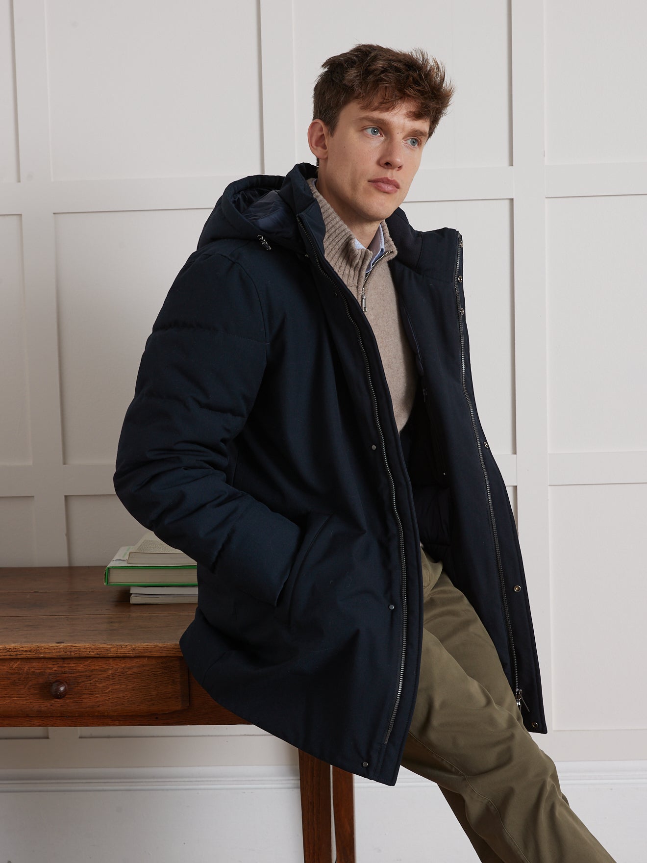 Herenparka met gematelasseerde voering