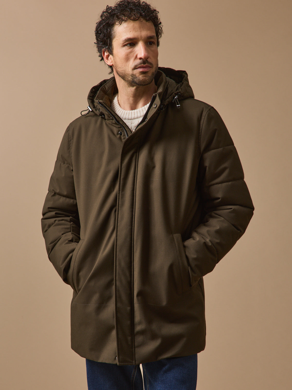 Herenparka met gematelasseerde voering