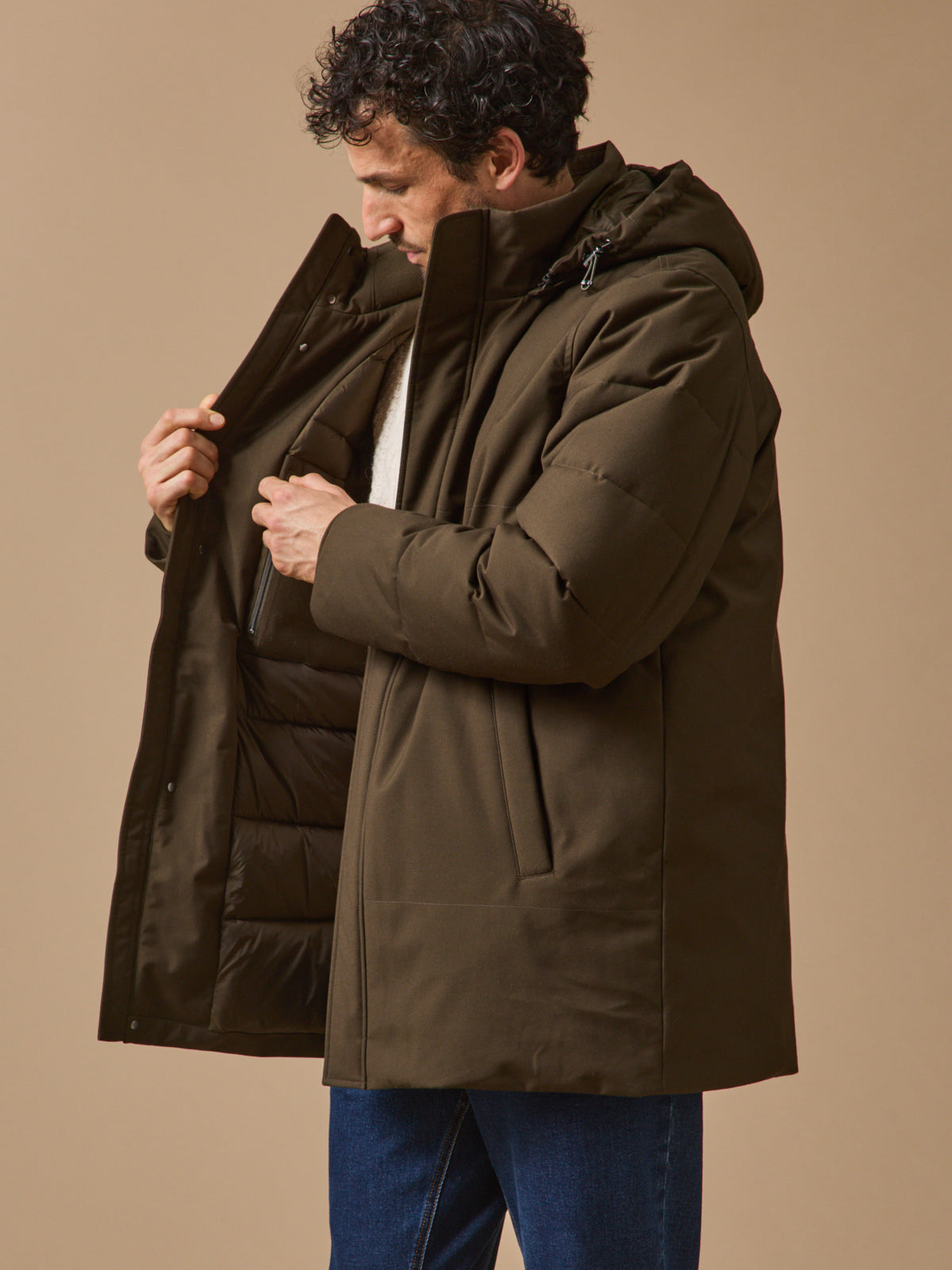Herenparka met gematelasseerde voering