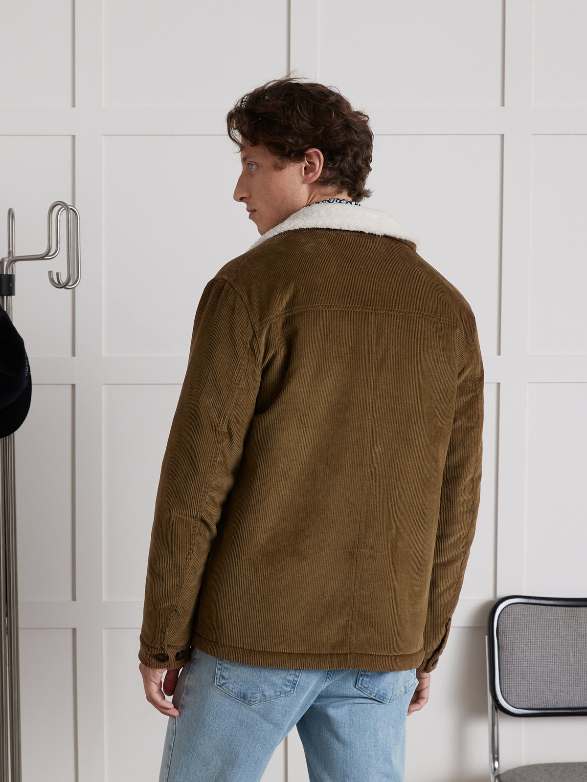 Worker style herenjas met sherpa kraag