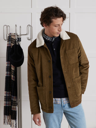 Worker style herenjas met sherpa kraag