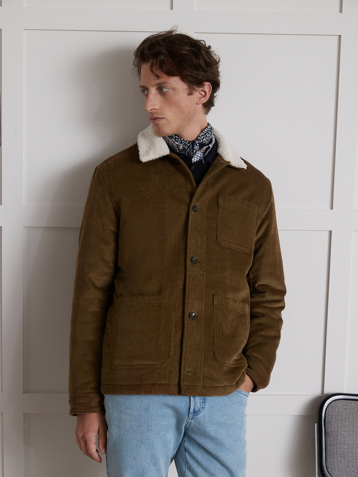 Worker style herenjas met sherpa kraag