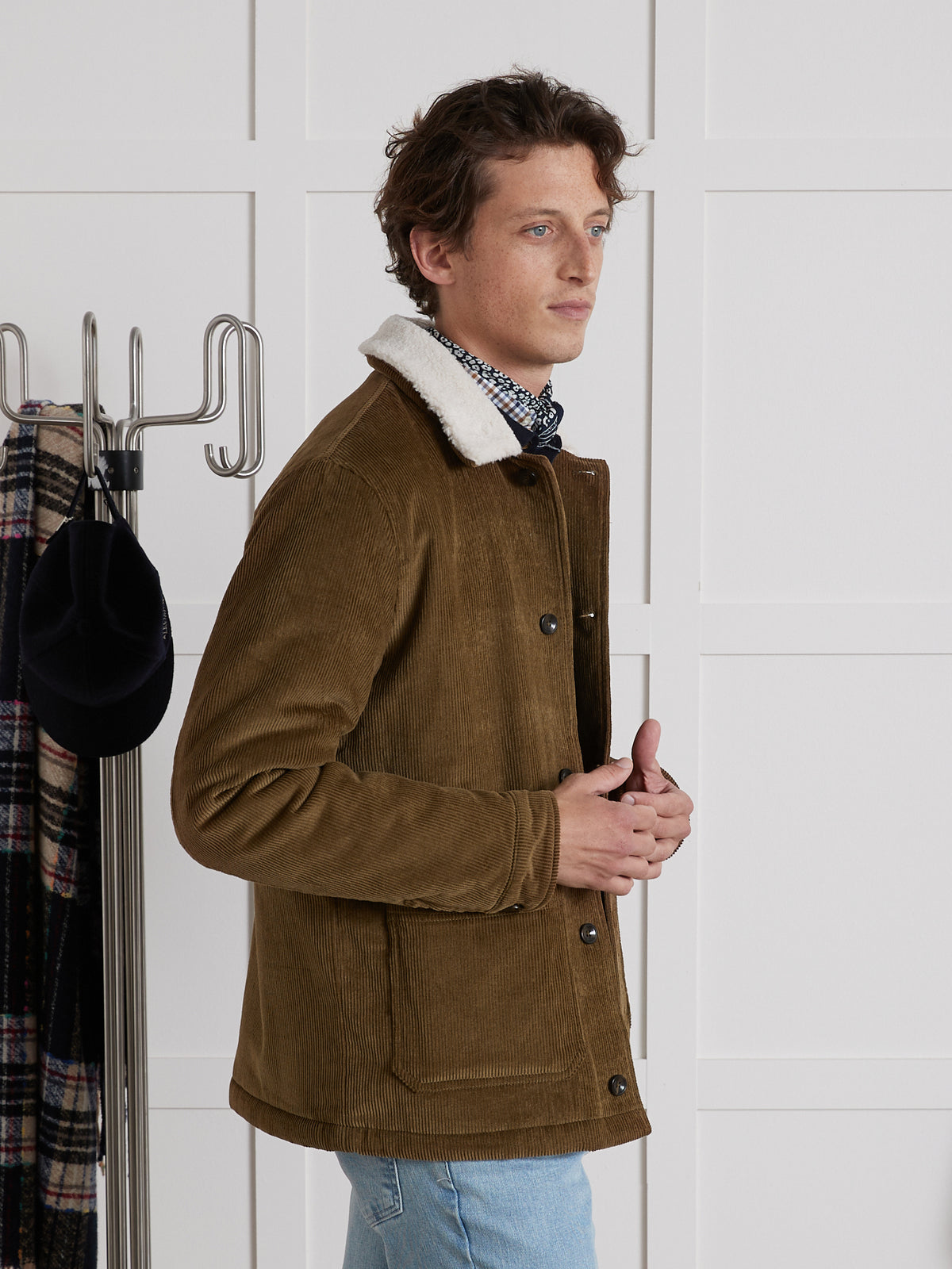 Worker style herenjas met sherpa kraag