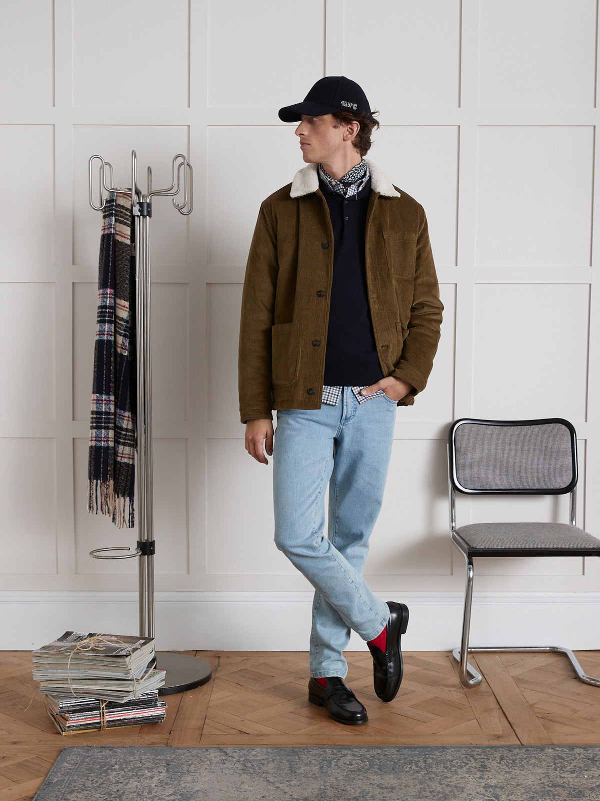 Worker style herenjas met sherpa kraag