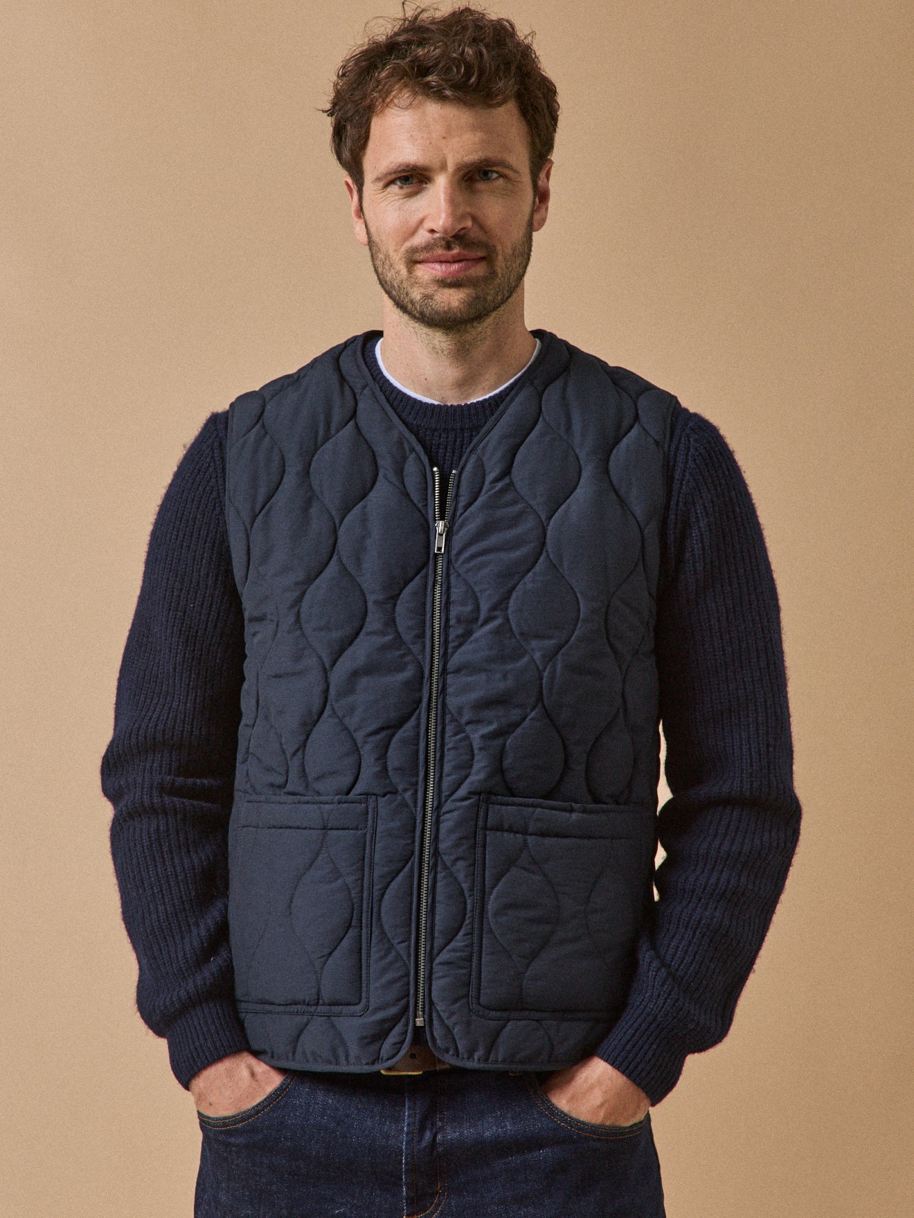 Gematelasseerde herenbodywarmer met rits