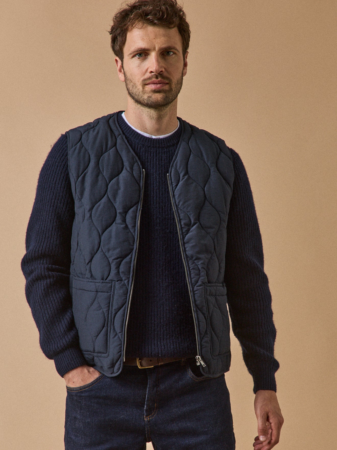 Gematelasseerde herenbodywarmer met rits