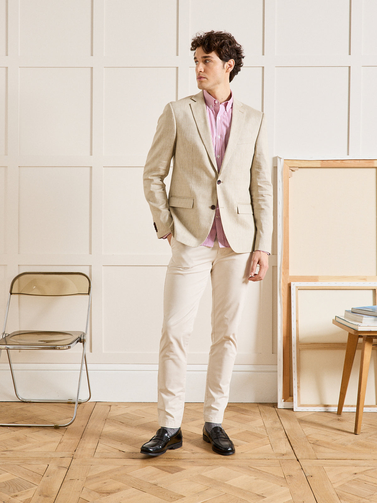 Veste de costume homme tissu coton et lin