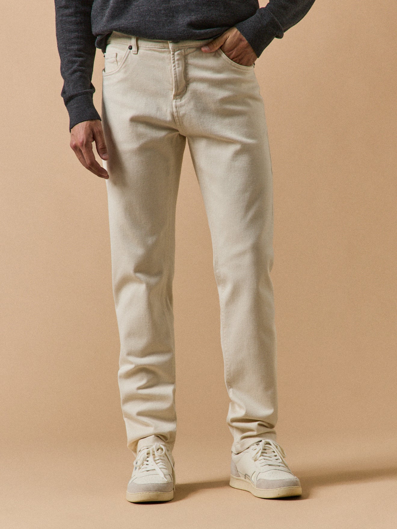 Regular fit ecru herenjeans - biokatoen, ecologische wassing