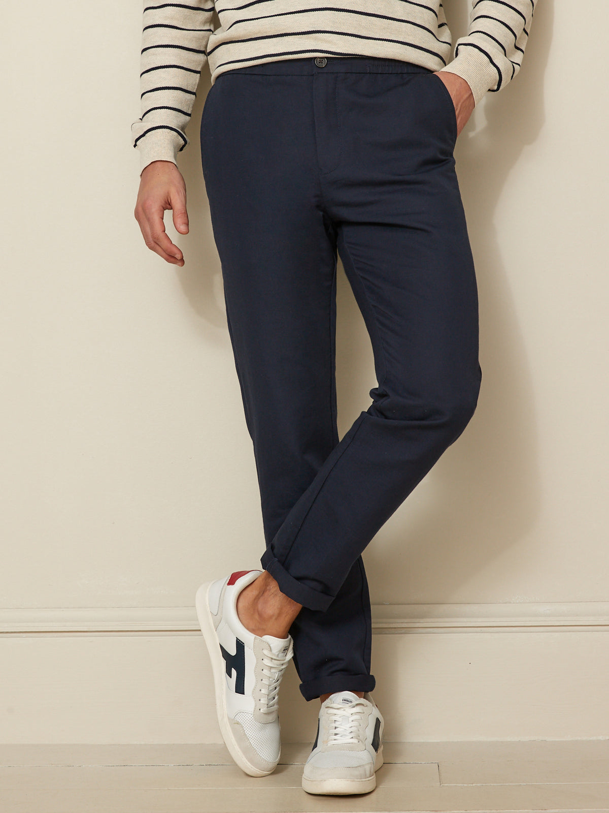 Pantalon taille élastiquée homme lin et coton