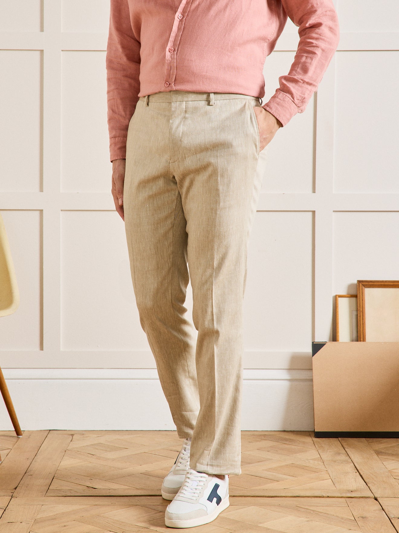 Pantalon de costume homme tissu coton et lin