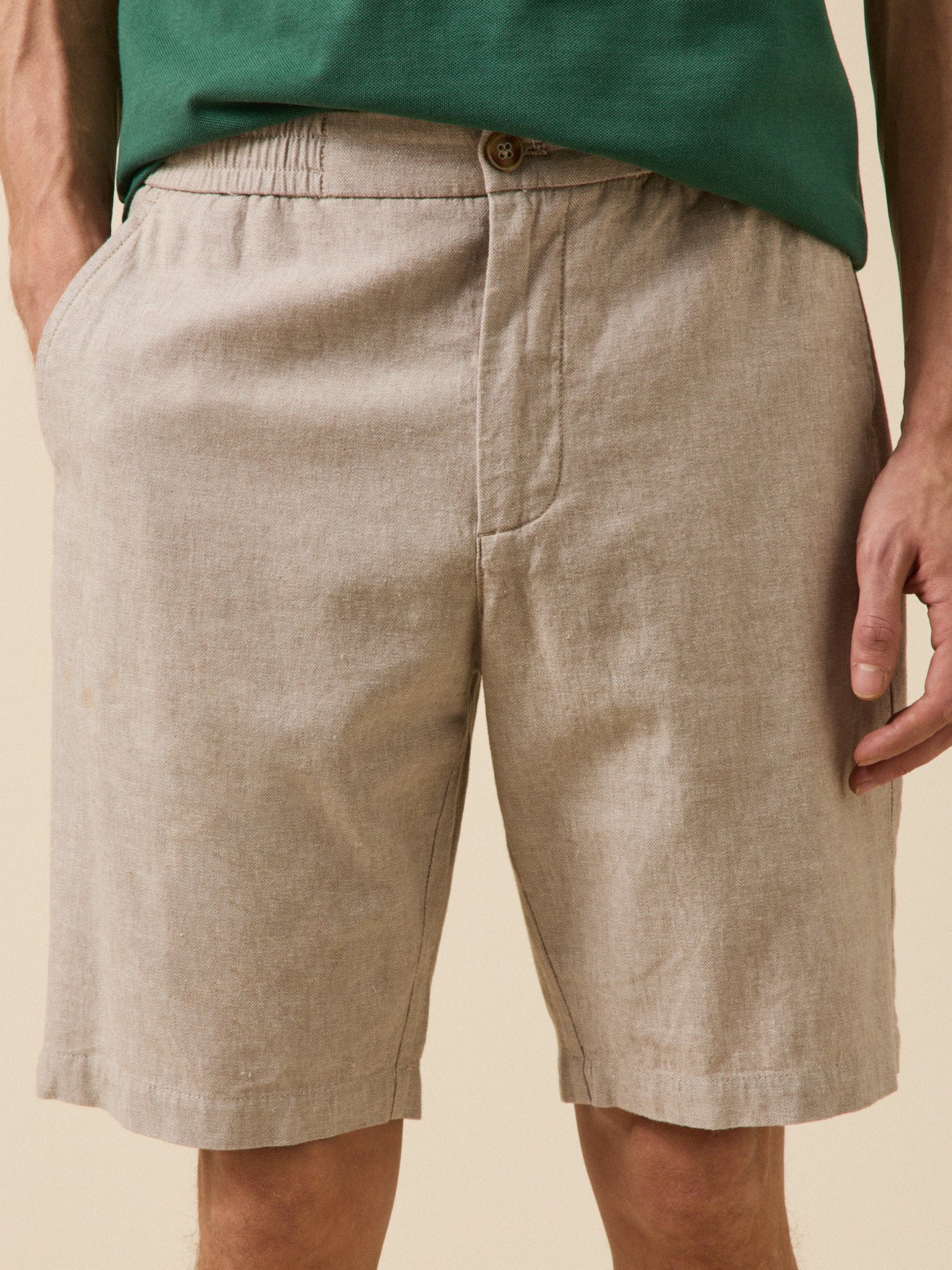 Herenbermuda met elastische taille - stretchkatoen en linnen