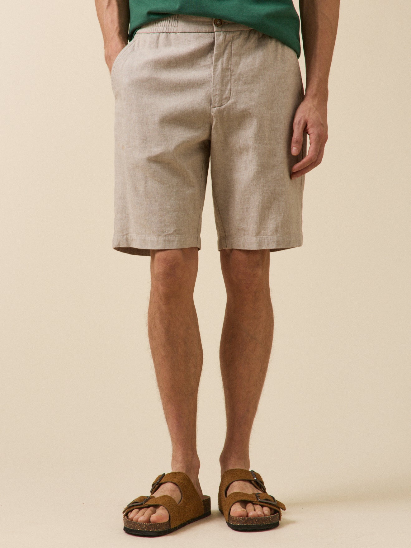 Herenbermuda met elastische taille - stretchkatoen en linnen