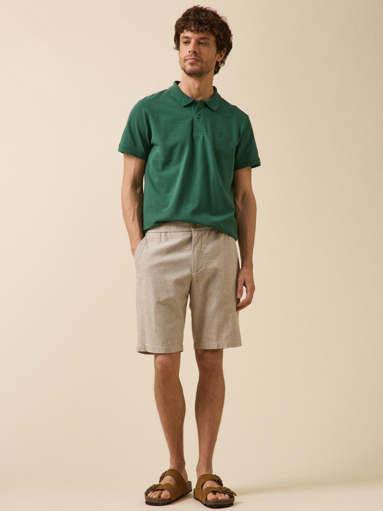 Herenbermuda met elastische taille - stretchkatoen en linnen