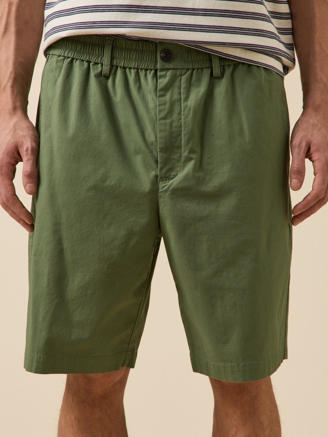 Herenbermuda met elastische taille - papertouch popeline