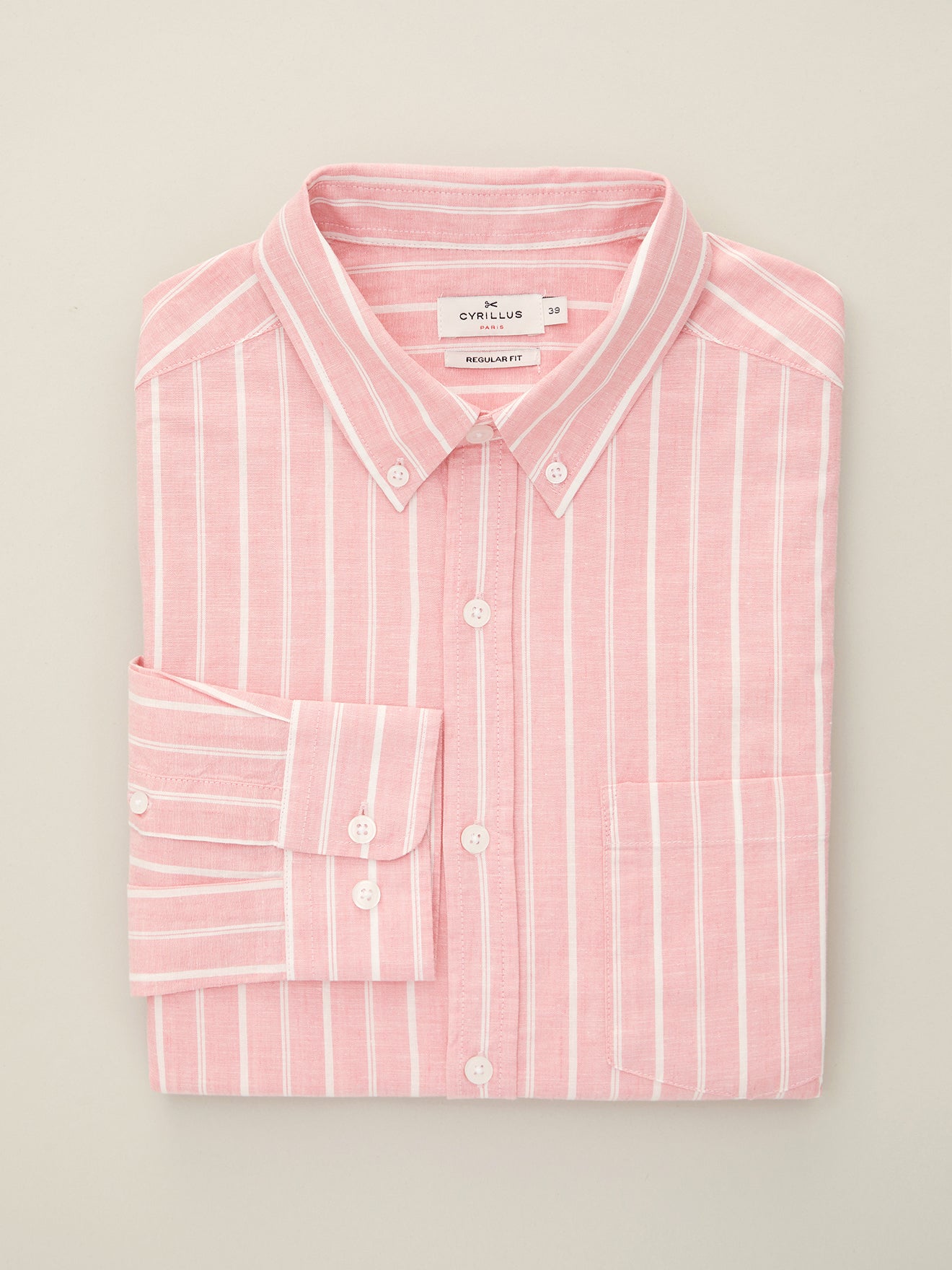 Chemise Regular Fit rayée coton et lin homme
