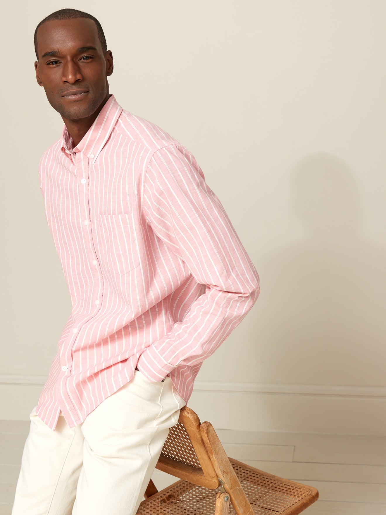 Chemise Regular Fit rayée coton et lin homme