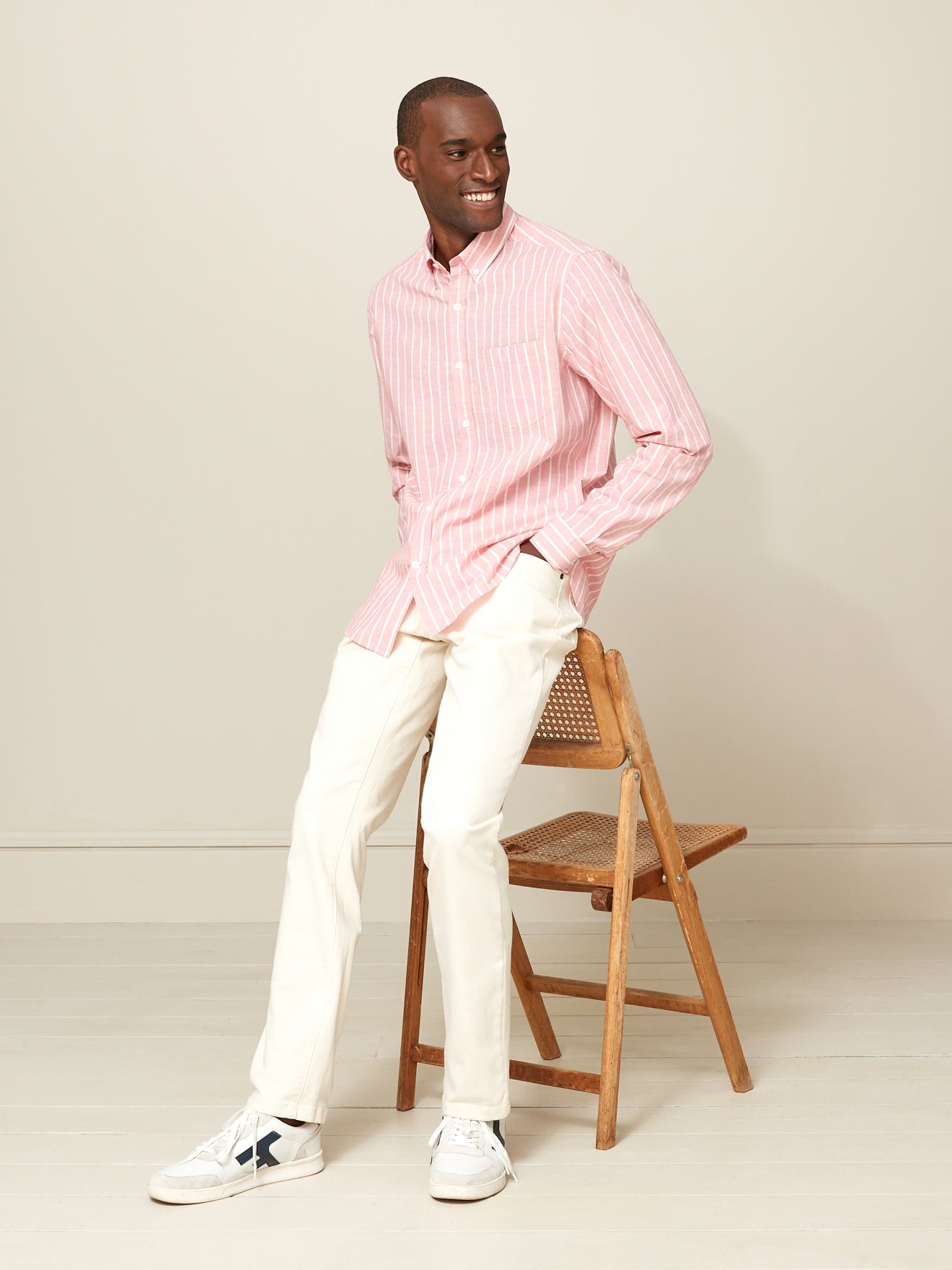 Chemise Regular Fit rayée coton et lin homme