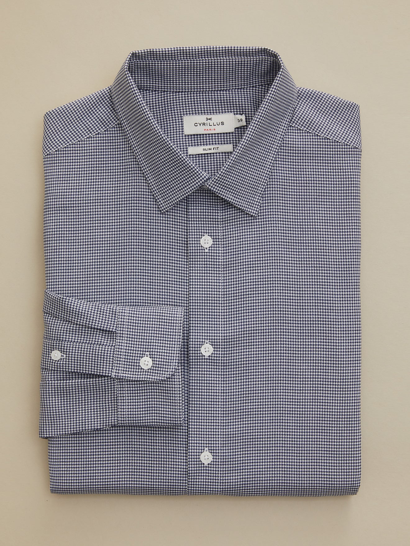 Slim fit herenhemd met pied-de-puce, non-iron