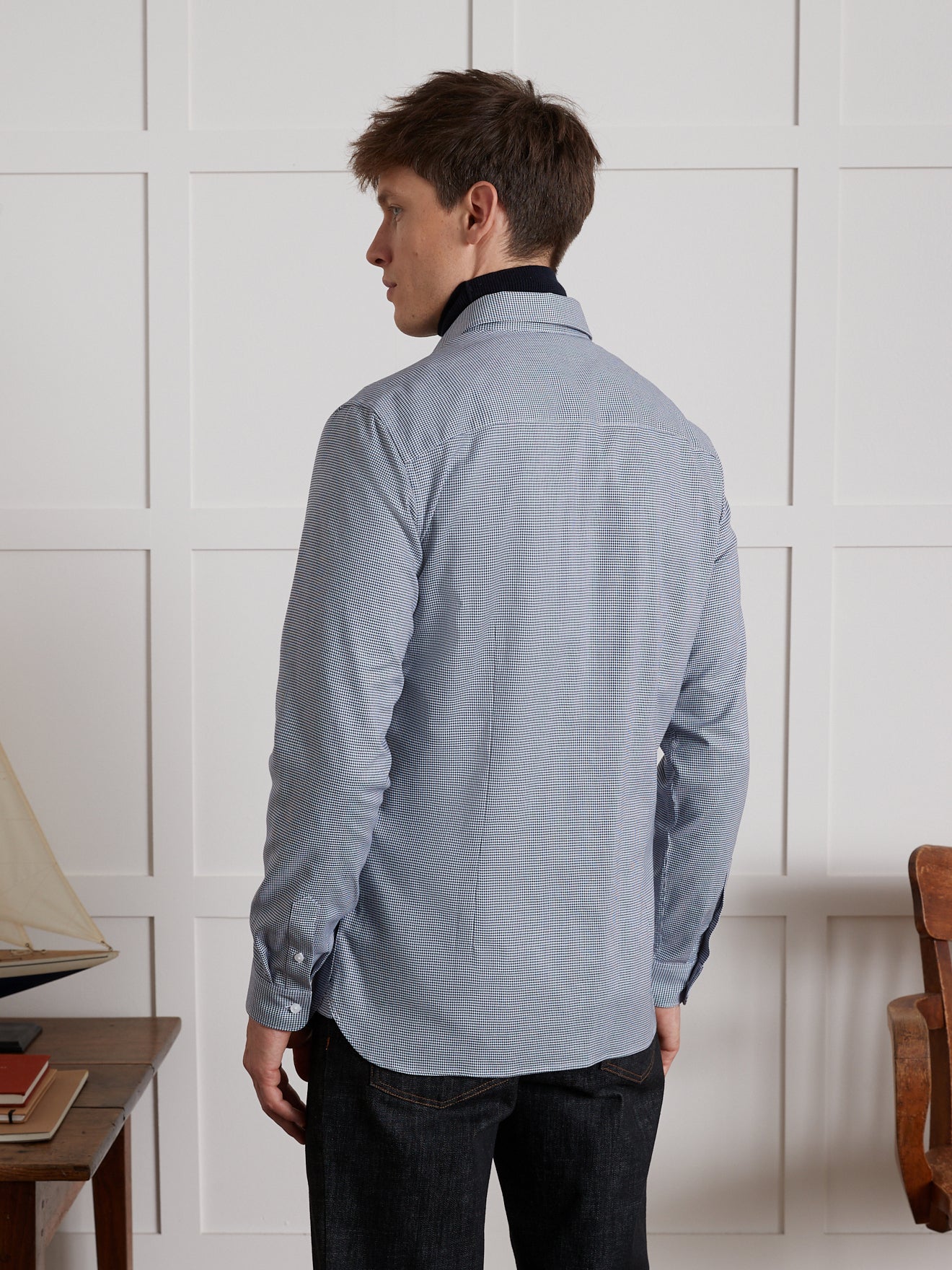 Slim fit herenhemd met pied-de-puce, non-iron