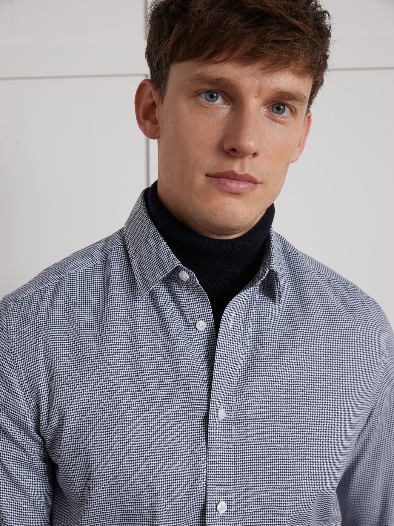 Slim fit herenhemd met pied-de-puce, non-iron