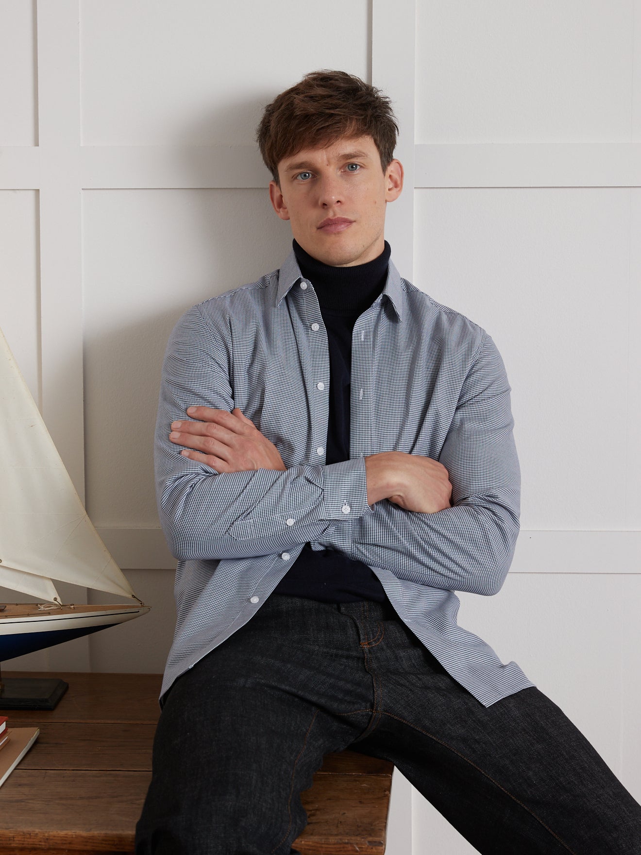 Slim fit herenhemd met pied-de-puce, non-iron