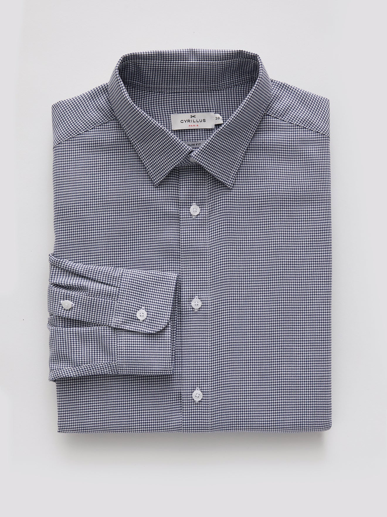 Slim fit herenhemd met pied-de-puce, non-iron