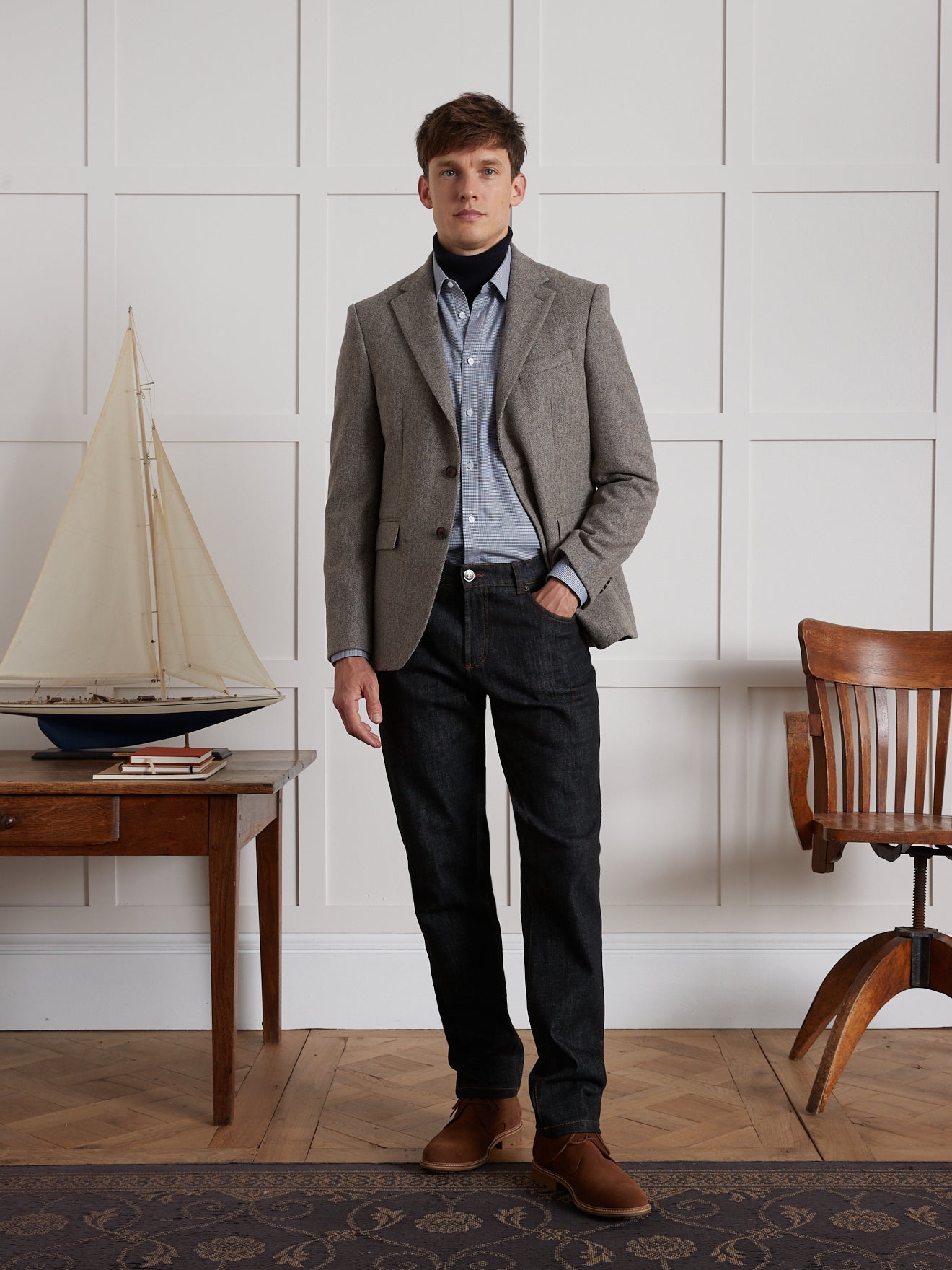 Slim fit herenhemd met pied-de-puce, non-iron